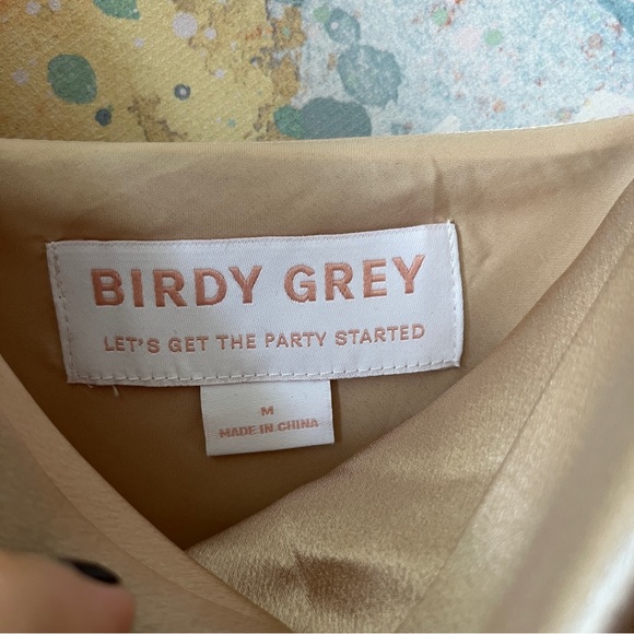 Birdy Grey Dress Size Medium Gold Satin Spaghetti Strap Cowl Neck Ruched Formal - Picture 6 of 12